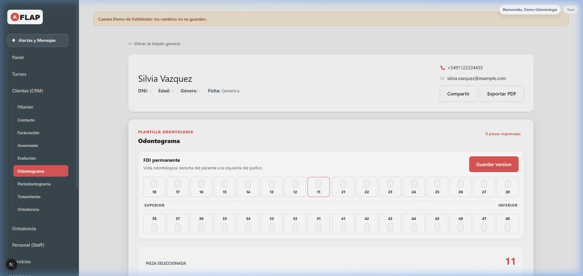 Odontograma digital incluido en FLAP para odontología